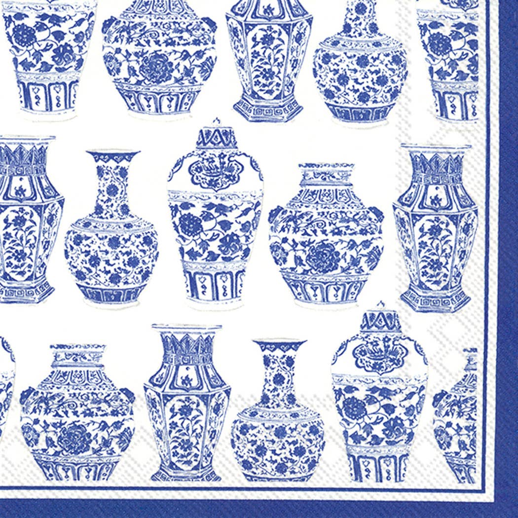Boston International - Paper Cocktail Napkins Pack of 20 Blue and White Urns