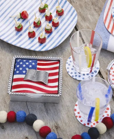 Mariposa - American Flag Beaded Napkin Box Set