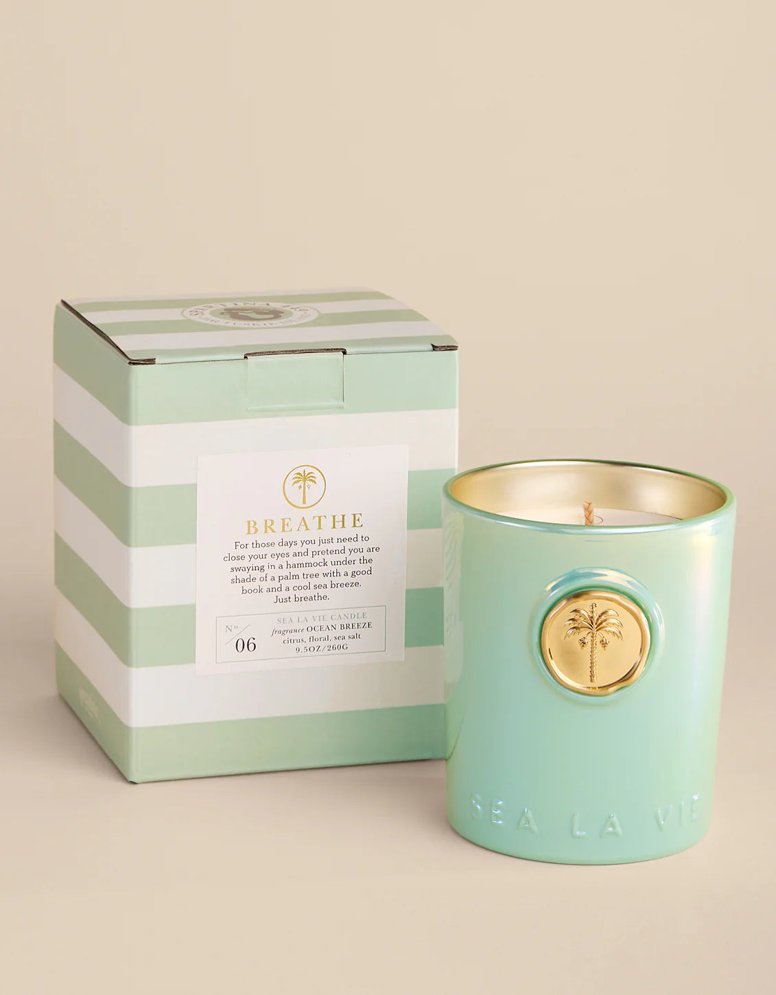 Spartina Sea La Vie Candle - 9.5oz Breathe/Palm Tree - Ocean Breeze Fragrance