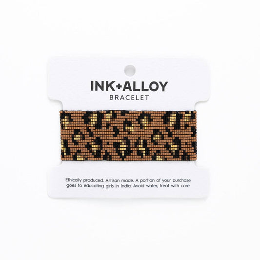 Brooklyn Cheetah Print Beaded Stretch Bracelet Mocha