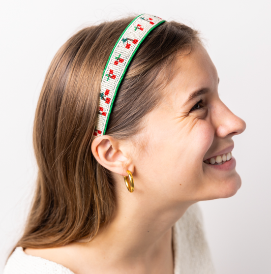 Stevie Cherries Beaded Headband Ivory