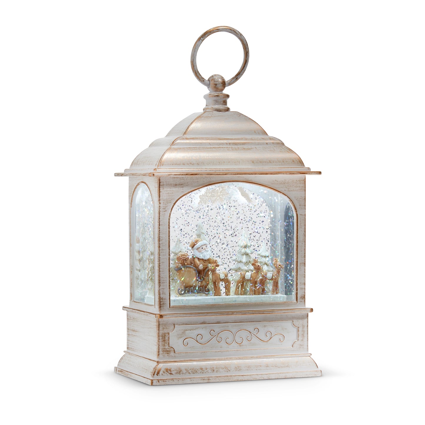 8.75" Whimsical Santa and Reindeer Animated Musical Water Lantern