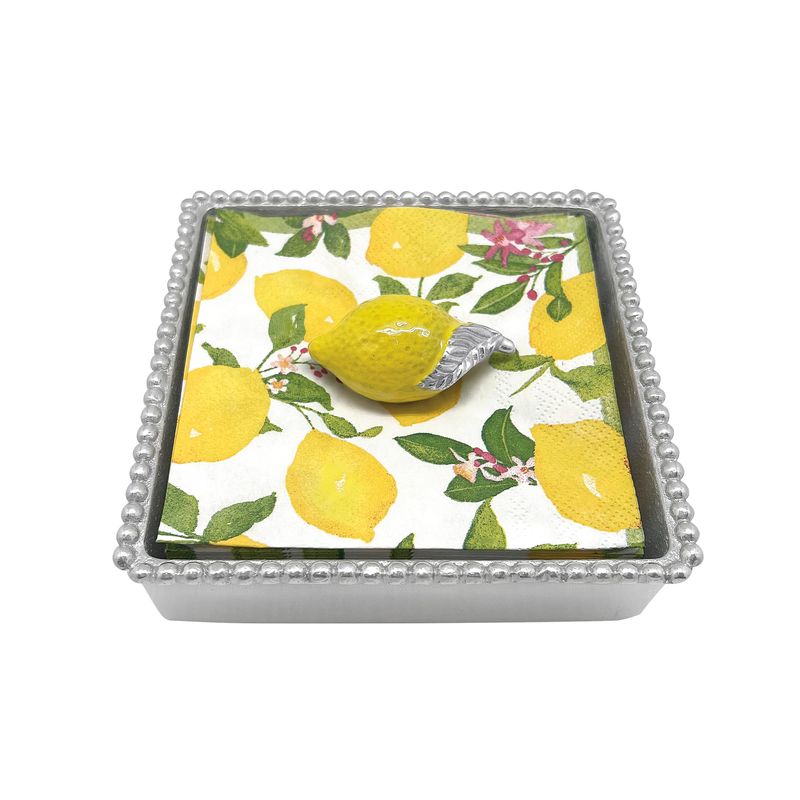 Mariposa Yellow Lemon Beaded Napkin Box Set