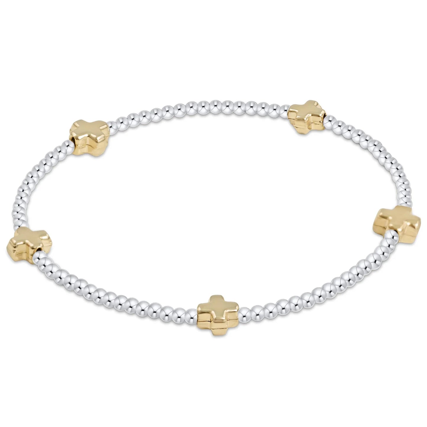 Enewton - Signature cross small sterling mixed metal pattern 2mm bead bracelet - gold