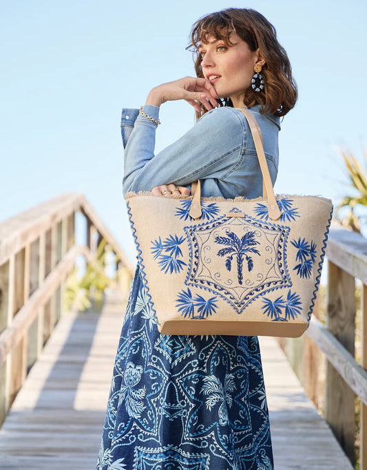 Spartina Beach Tote Ogeechee Palm Medallion - Medium Beige