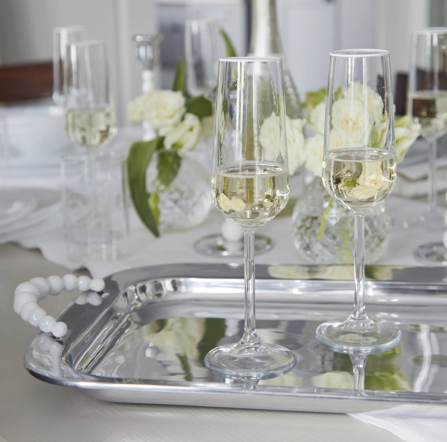 Mariposa Fine Line Clear with White Rim Champagne Flute Glass - Set of 4