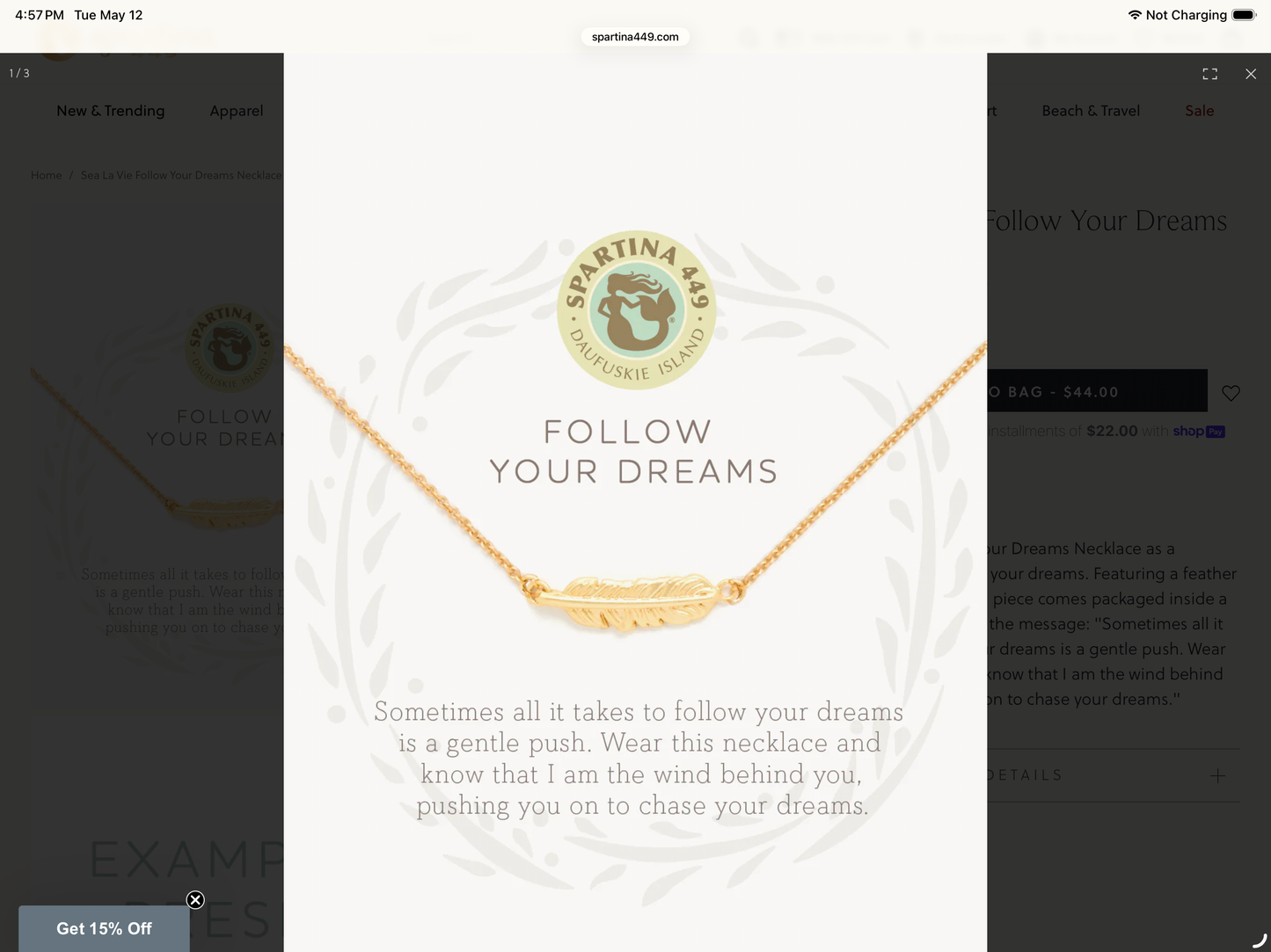 Spartina - Sea La vie necklace follow your dream/feather necklace