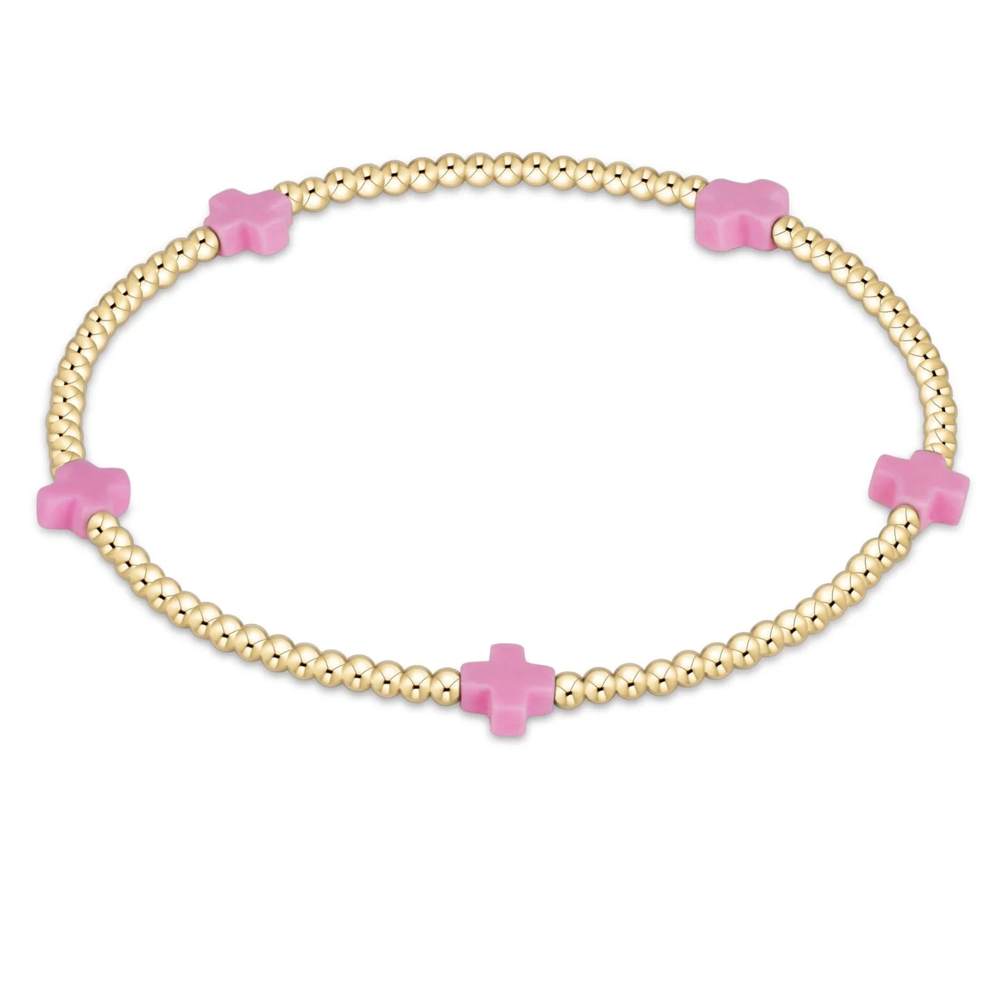 eNewton Bracelet - eGirl - Signature Cross Small Gold pattern 2mm bead bracelet - Pink