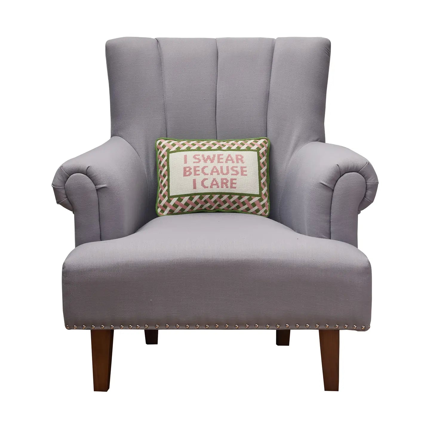 Peking Handicraft, Inc. - I Swear Because I Care Embroidered Needlepoint Pillow