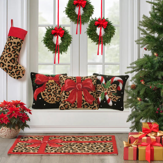 Peking Handicraft Inc. - Leopard Candy Canes Hooked Pillow