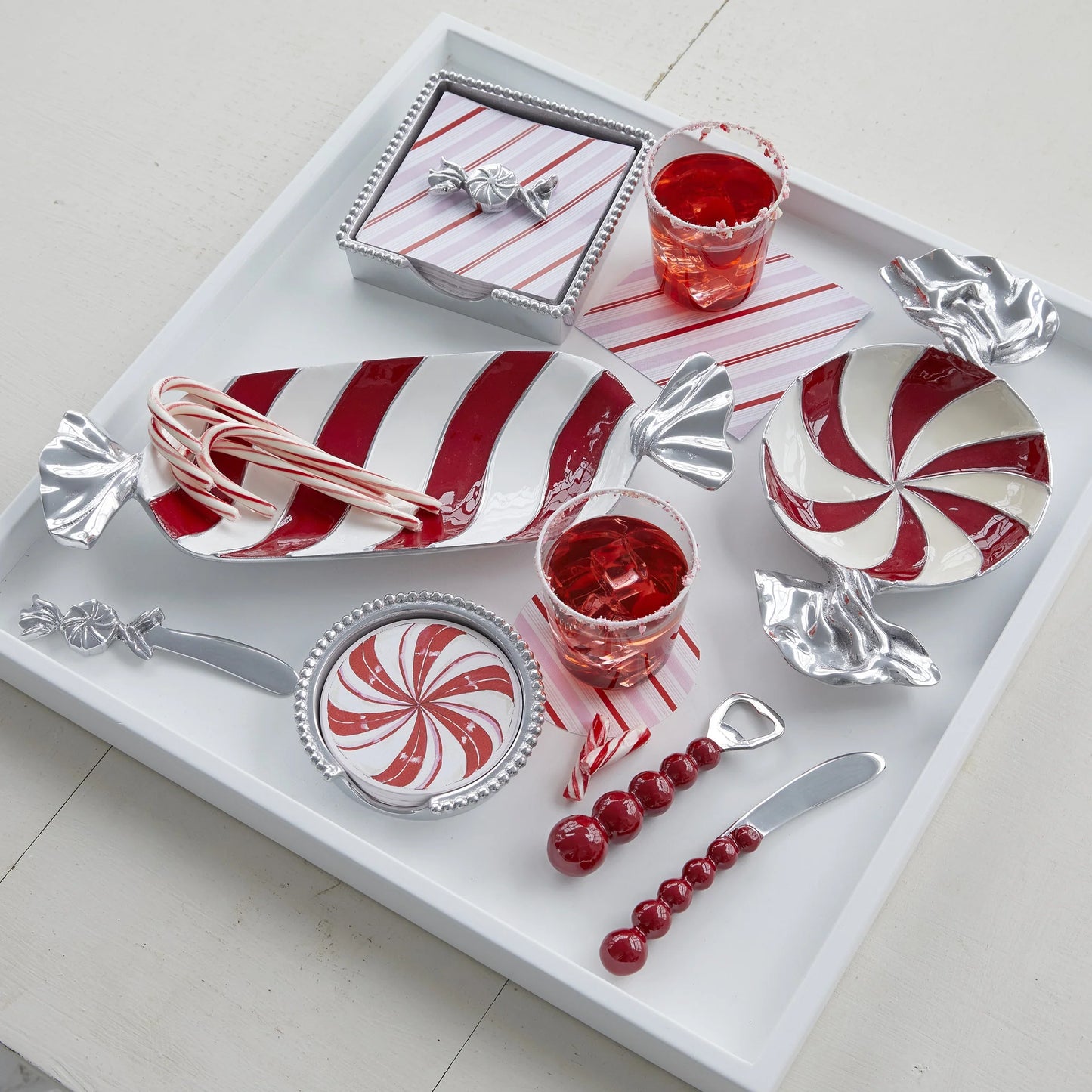 Mariposa Red and White Candy dish