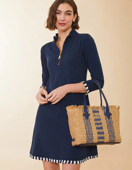 Spartina Straw Bag Navy Stripe