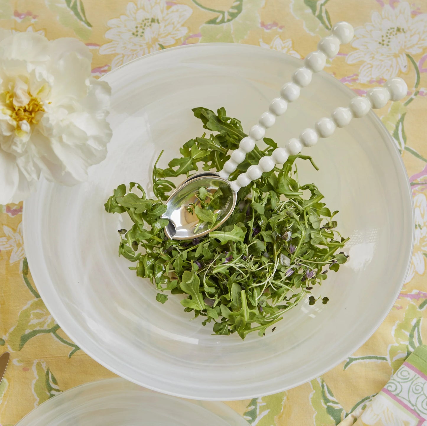 Mariposa White Pearled Salad Servers