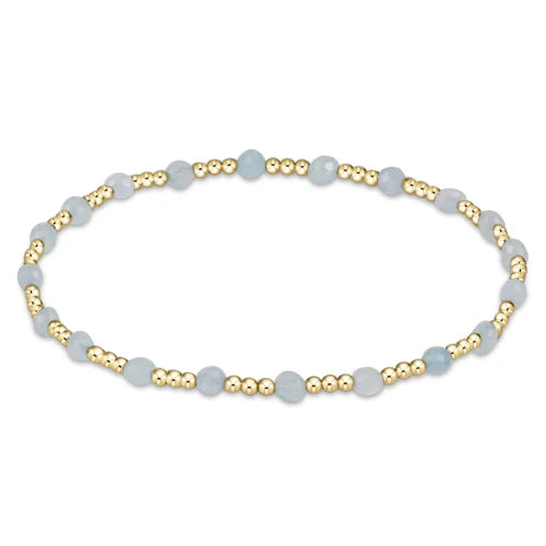 eNewton Bracelet - Extends - Gemstone Gold Sincerity Pattern 3mm Bead Bracelet - Aquamarine