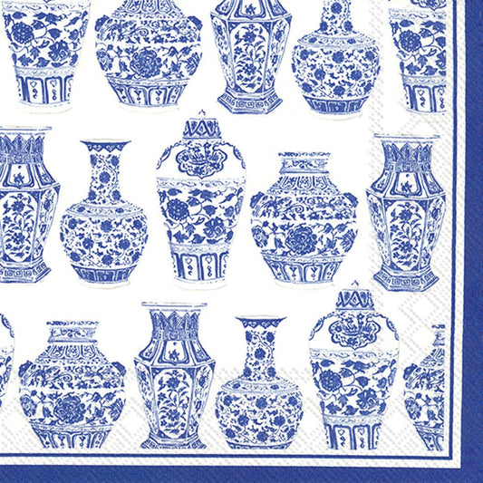 Boston International - Paper Cocktail Napkins Pack of 20 Blue and White Urns