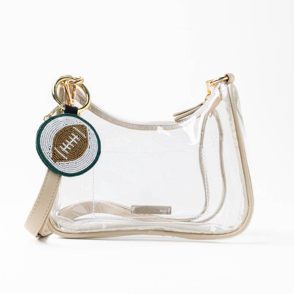 Game Day Football Beaded Bag Charm Green + White
