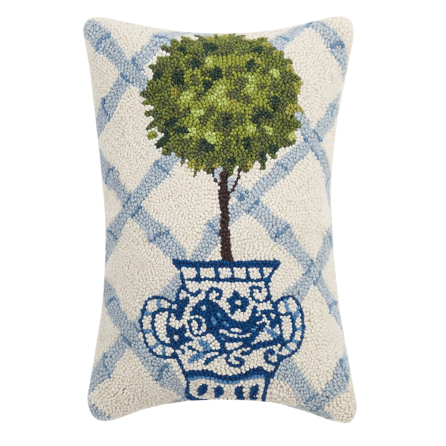 Peking Handicraft - Ball Topiary Hook Pillow, Blue Trellis Pattern