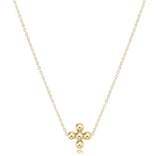 eNewton Necklace - 16" Necklace Gold - Classic Beaded Signature Cross Gold Charm - 4mm Bead Gold