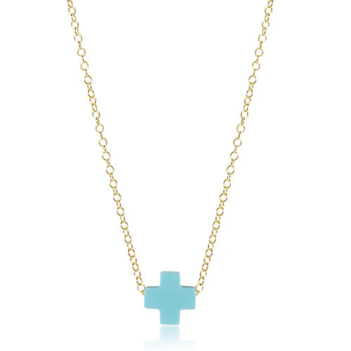 eNewton Necklace - 16" Necklace Gold - Signature Cross Turquoise