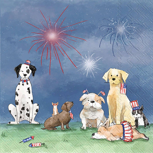 Boston International - Paper Cocktail Napkins Pk of 20 Patriotic Pups 4th of July