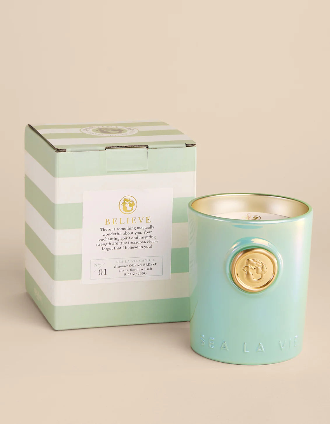 Spartina Sea La Vie Candle - 9.5oz Believe/Mermaid - Ocean Breeze Fragrance
