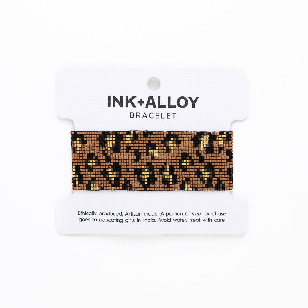 Brooklyn Cheetah Print Beaded Stretch Bracelet Mocha