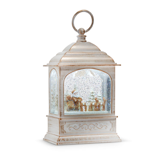 8.75" Whimsical Santa and Reindeer Animated Musical Water Lantern