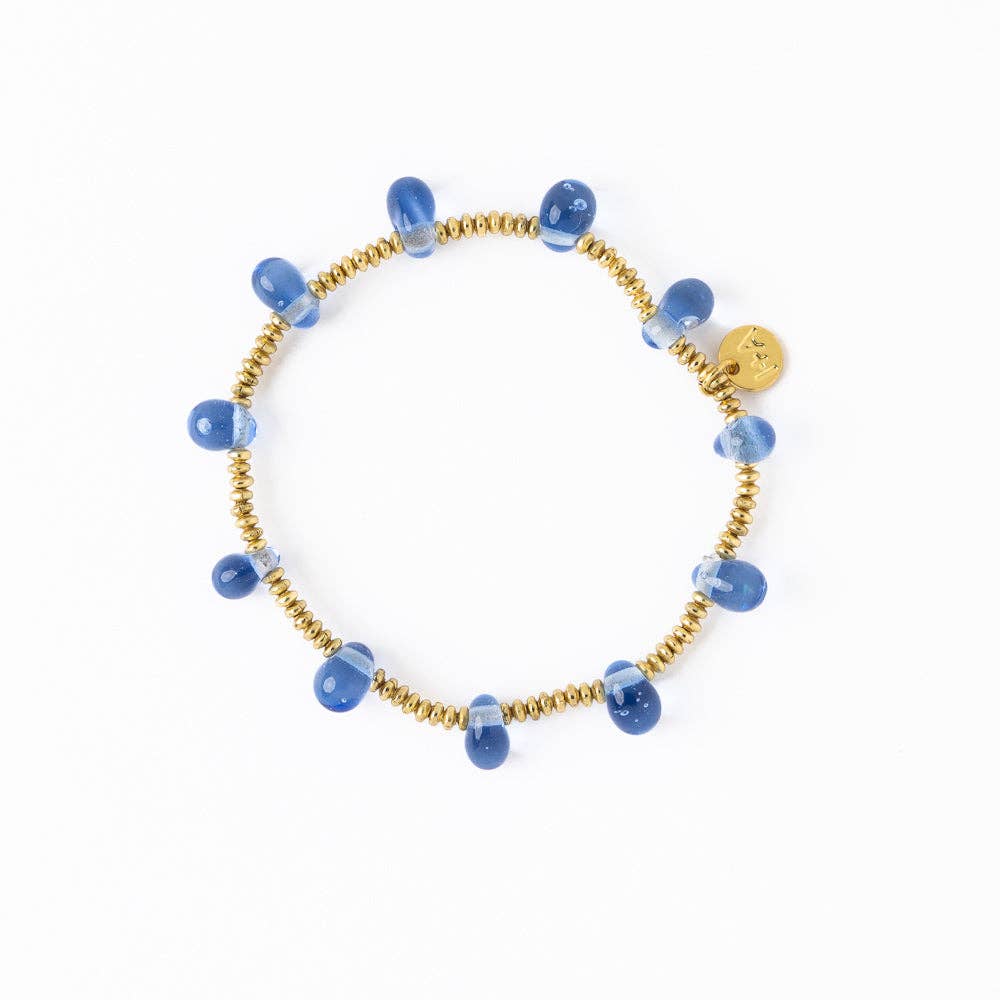 Hope Brass Stretch Bracelet With Glass Beads Blue