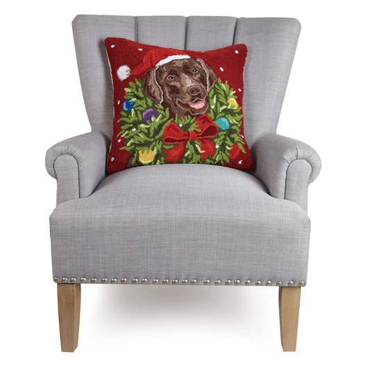 Santa Chocolate Labrador Wreath Hook Pillow