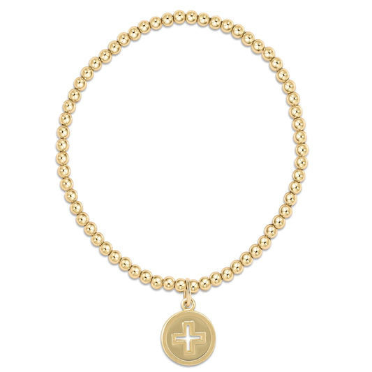 eNewton Bracelet - Classic Gold 3mm Bead Bracelet - Signature Cross Gold Disc