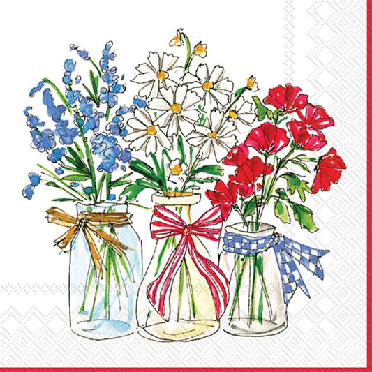 Boston International - Paper Cocktail Napkins Pk of 20 Patriotic Floral 4th of July