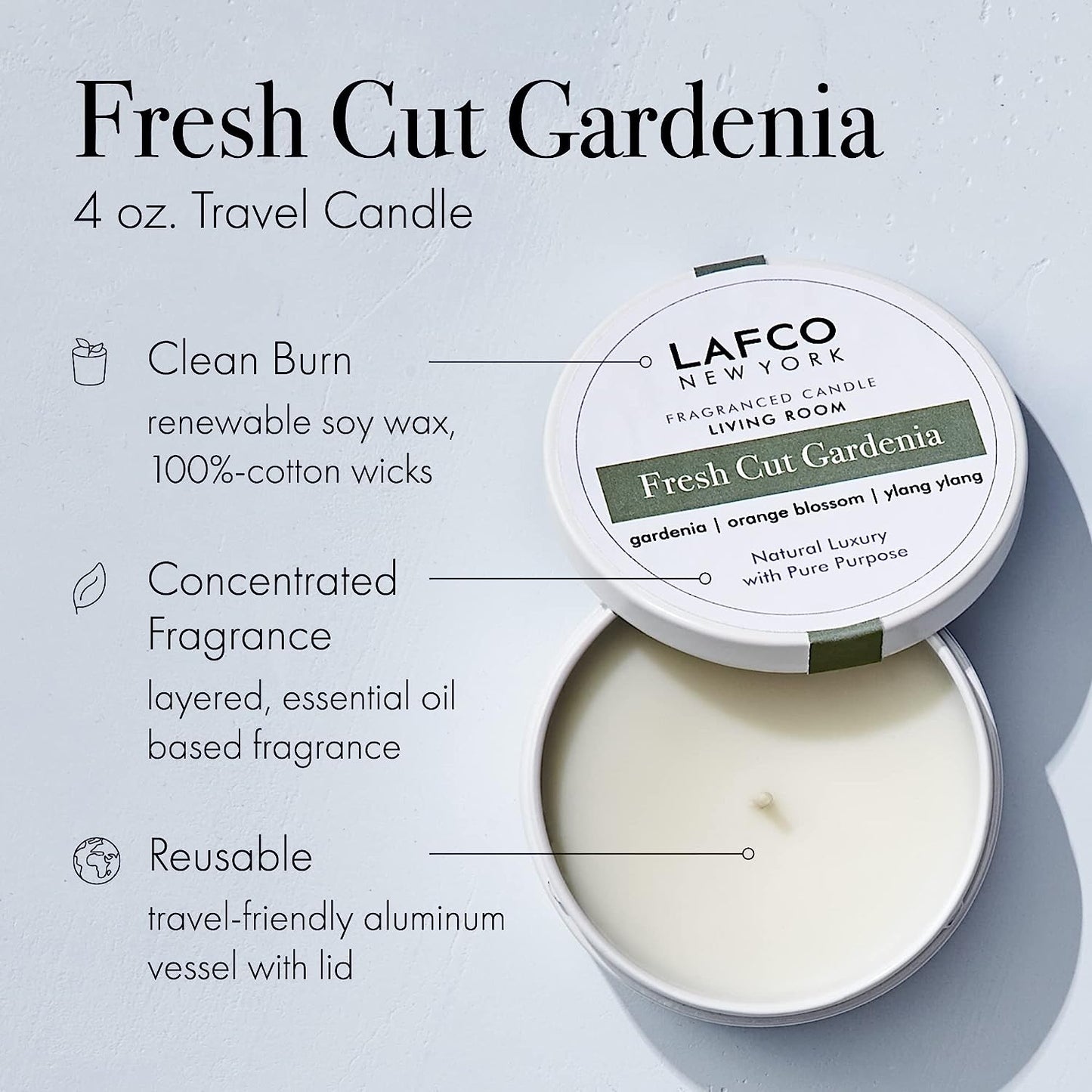 Lafco Fragranced Travel Candle 4.0oz - Fresh Cut Gardenia