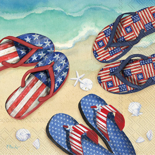 Boston International - Paper Cocktail Napkins Americana Beach Flip Flop Patriotic