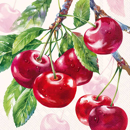 Boston International - Paper Cocktail Napkins 20 Ct Cherry Fruits Cream