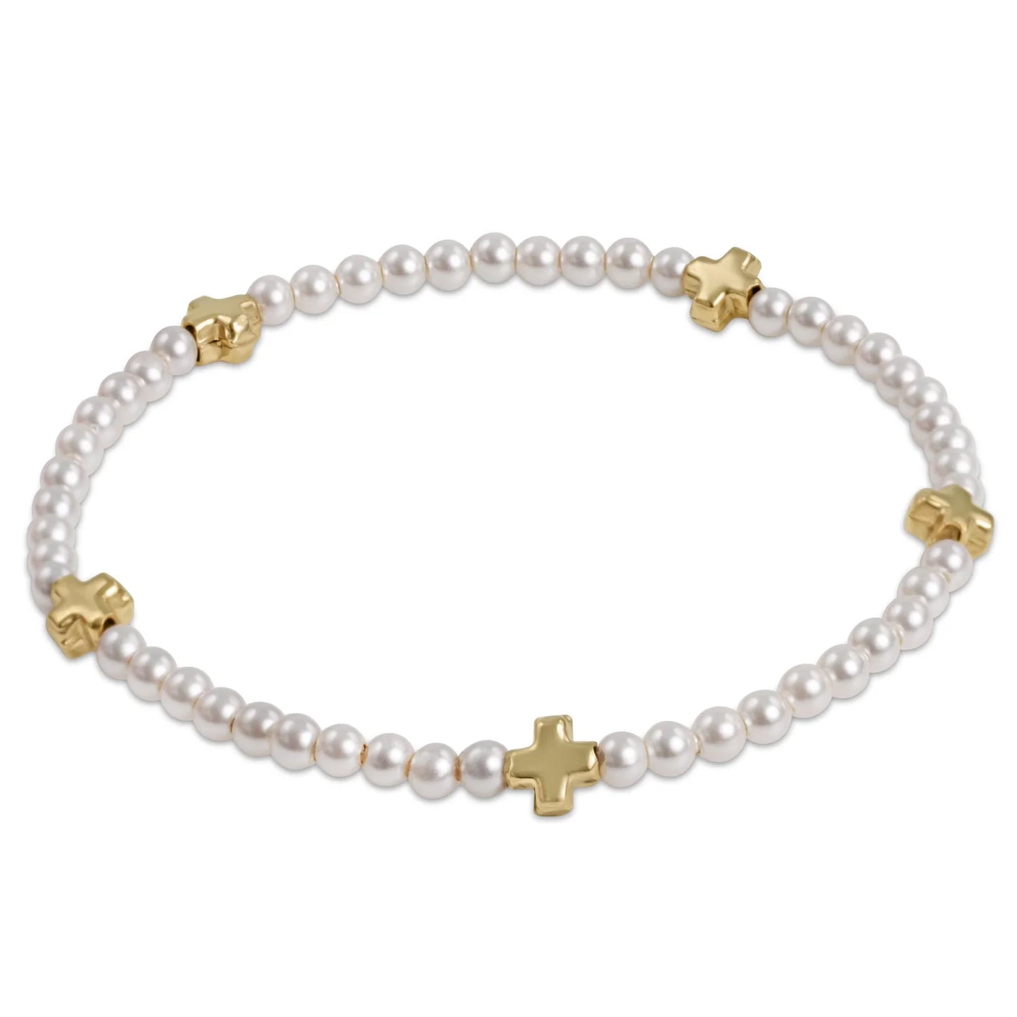 eNewton - Signature Cross Small Pearl Bracelet (3mm) in Gold