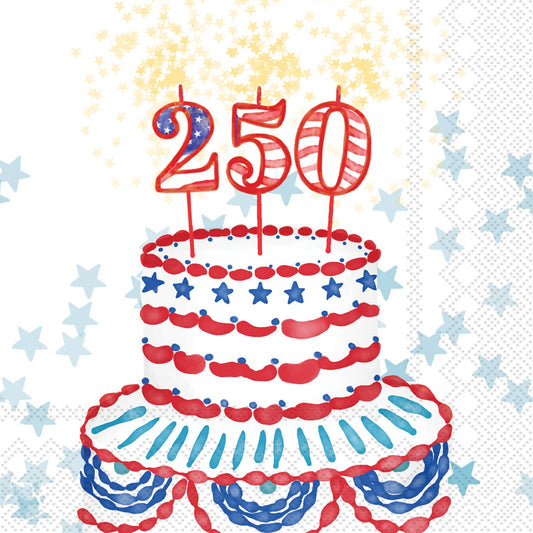 Boston International - Paper Cocktail Napkins USA 250th Cake Semiquincentennial