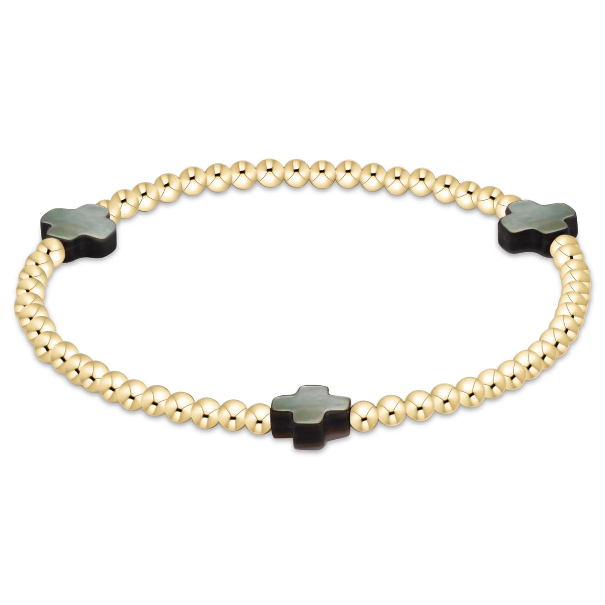 Enewton Jewlery - Signature Cross 3mm Gold Bracelet - Mother of Pearl - Black Tahitian