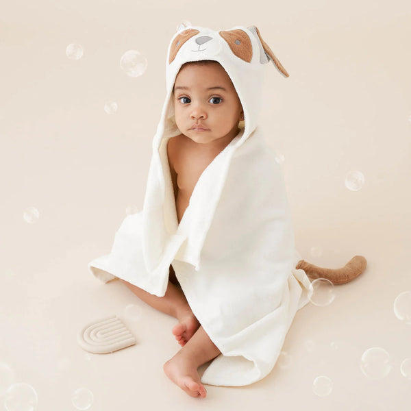 Elegant Baby Tan Puppy Hooded Baby Bath Wrap