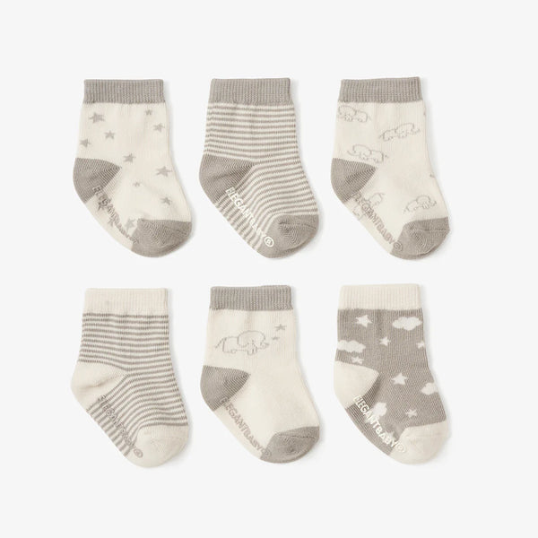 Elegant Baby Elephant Non Slip Baby Socks 6Pk