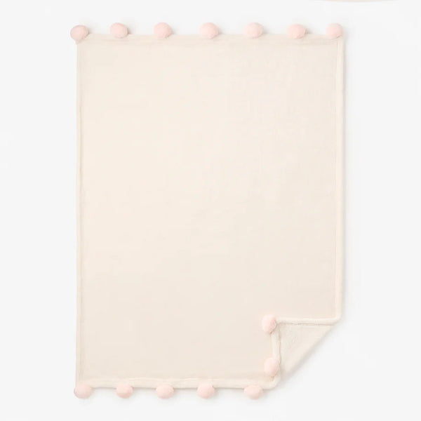 Elegant Baby Pale Pink Pom Trim Fleece Baby Stroller Blanket