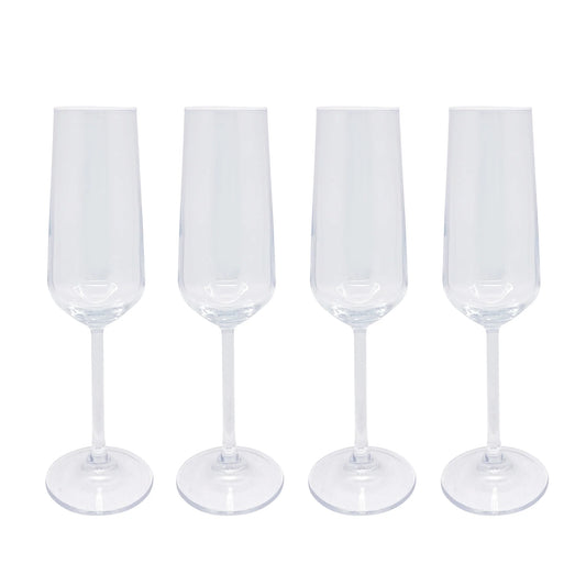 Mariposa Fine Line Clear with White Rim Champagne Flute Glass - Set of 4