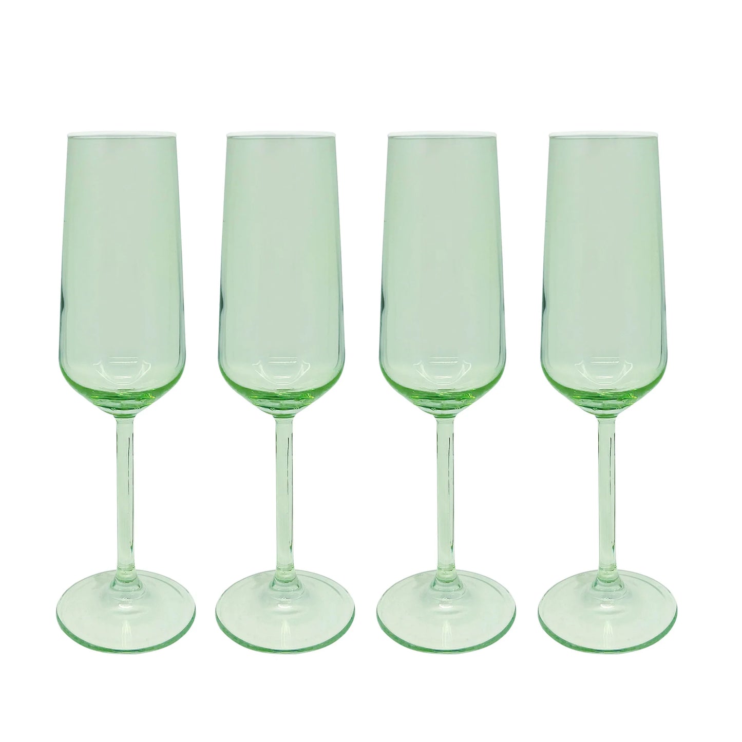 Mariposa Fine Line Light Green with White Rim Champagne Flute Glass - Set of 4