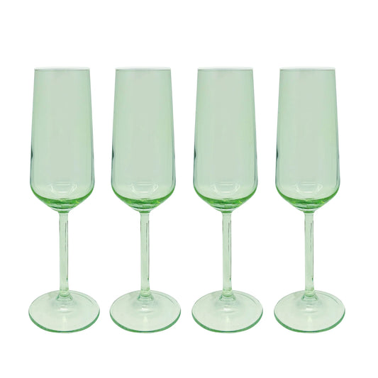 Mariposa Fine Line Light Green with White Rim Champagne Flute Glass - Set of 4