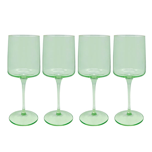 Mariposa Fine Line Light Green with White Rim Wine Glass - Set of 4