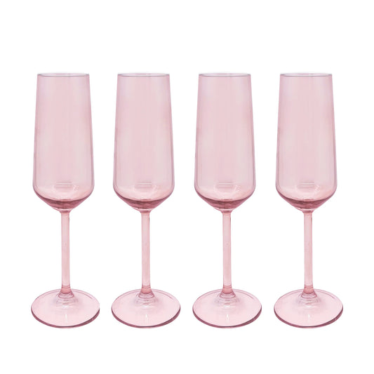 Mariposa Fine Line Quartz with White Rim Champagne Flute Glass - Set of 4