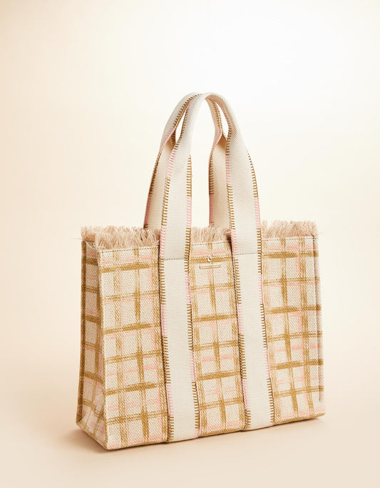 Spartina Plaid Fringe Tote Calm Waters
