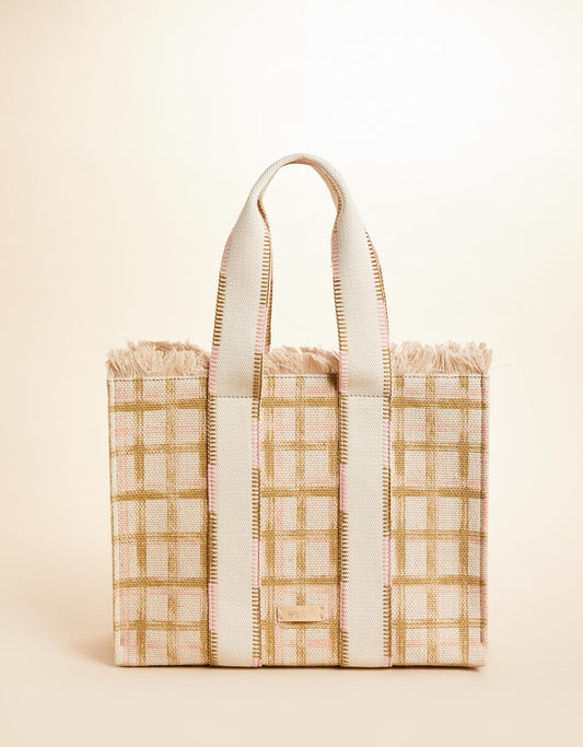Spartina Plaid Fringe Tote Calm Waters