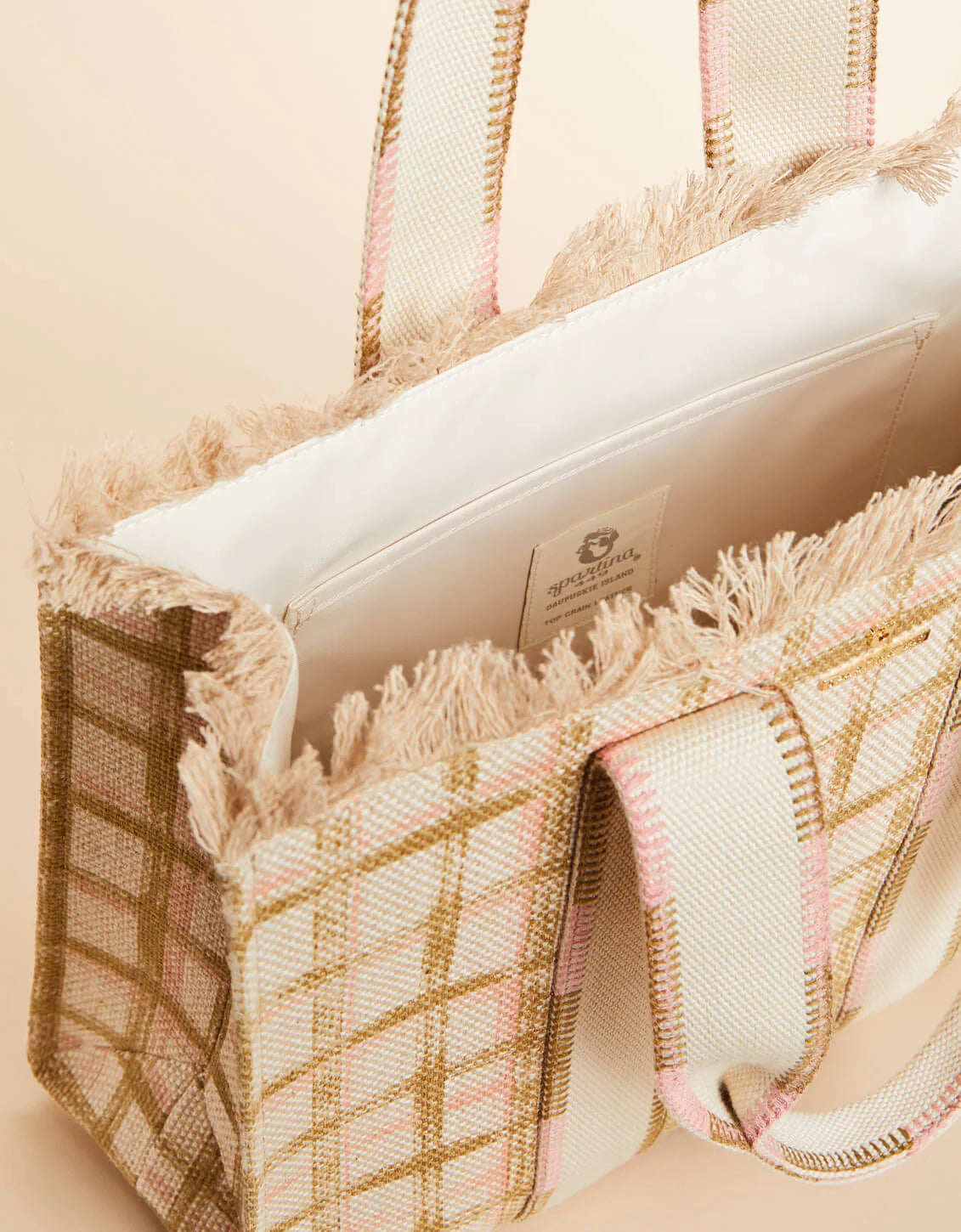 Spartina Plaid Fringe Tote Calm Waters