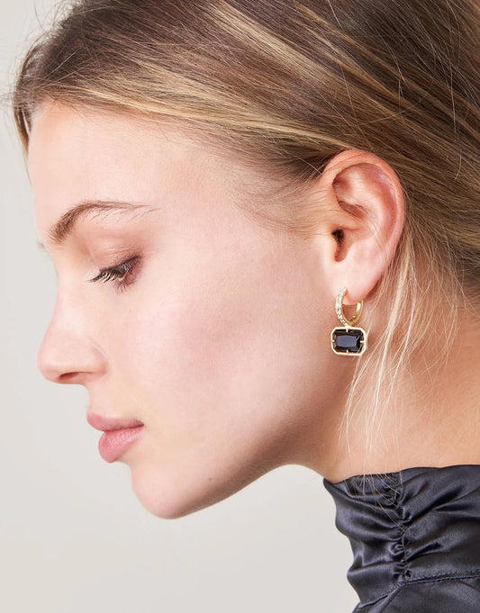 Spartina White Hall Earrings - Black/Crystal - 18K Gold Plated
