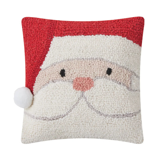 Peking Handicraft Inc. - Holiday Santa with Pom Hooked Pillow
